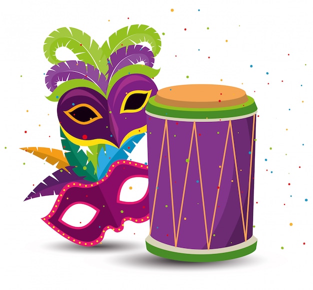 Mardi gras with party masks and drum