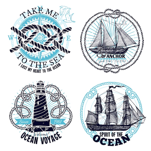 Free vector marine emblems collection