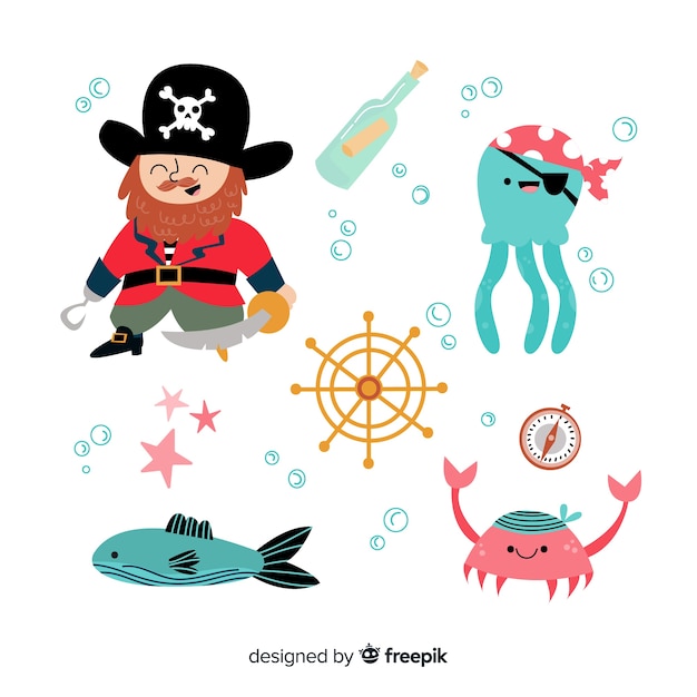 Marine life character collection flat design