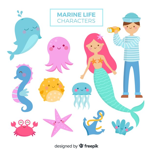 Marine life character collection