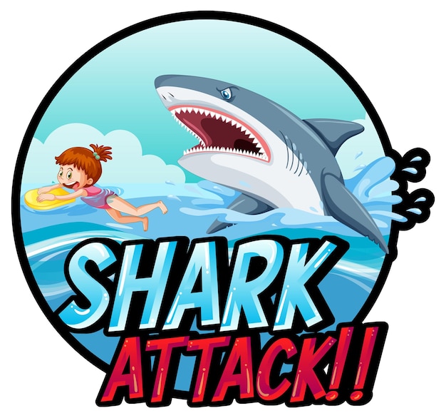 A Marine logo with big blue shark and Shark attack text