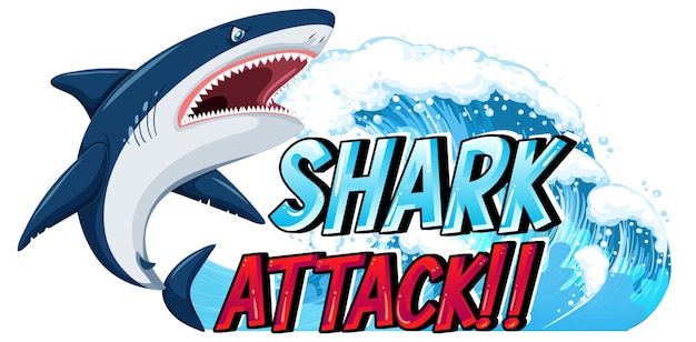 A Marine logo with big blue shark and Shark attack text