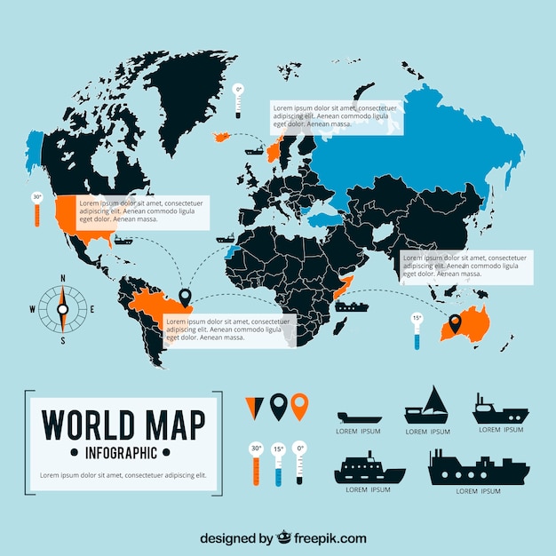 Free Vector maritim world map infographic