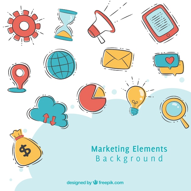 Marketing elements background in hand drawn style