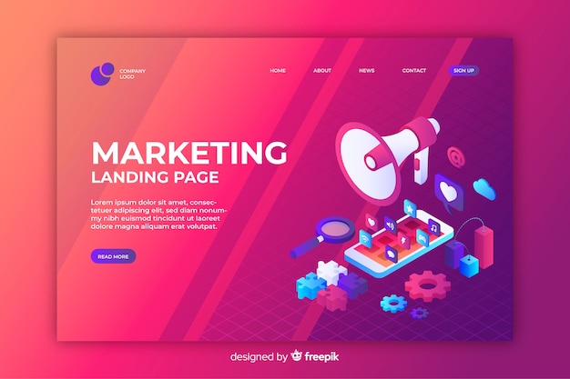 Marketing landing page in isometric design