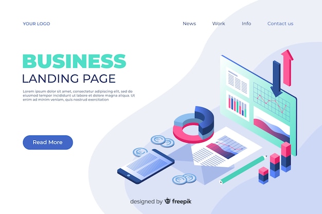 Marketing landing page in isometric style