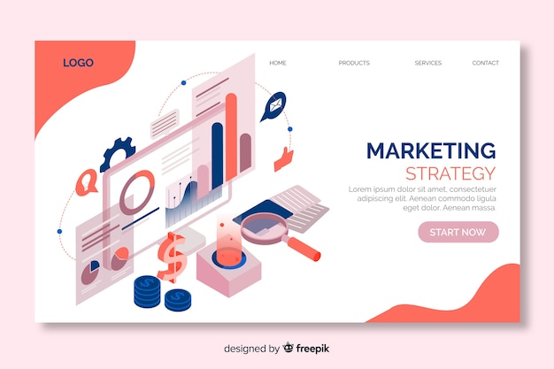 Free Vector marketing strategy landing page in isometric design