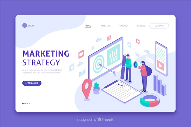 Marketing strategy landing page in isometric design