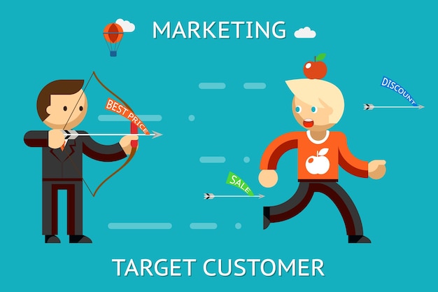 Free Vector marketing target customer. market and success, consumerism and strategy, solution, best price.