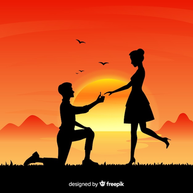 Free vector marriage proposal composition with silhouette style