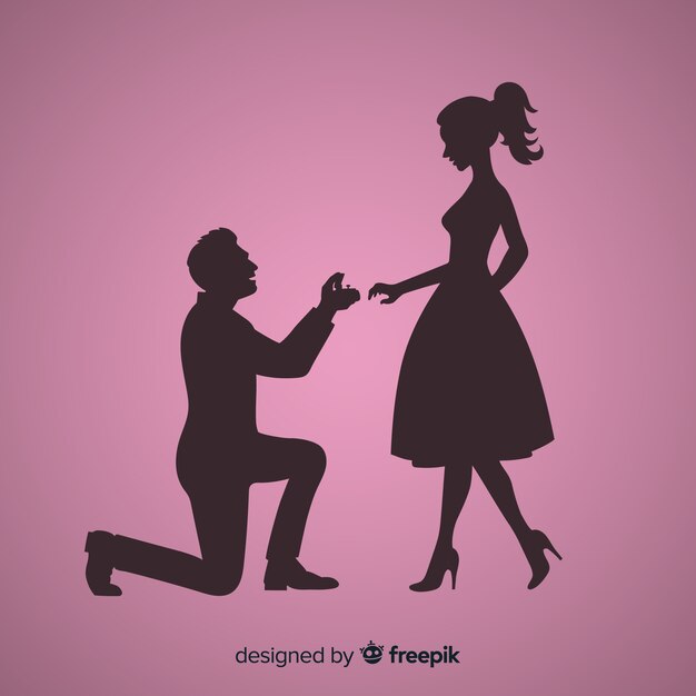 Marriage proposal composition with silhouette style