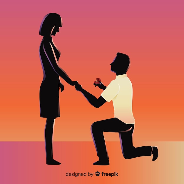 Free vector marriage proposal composition with silhouette style