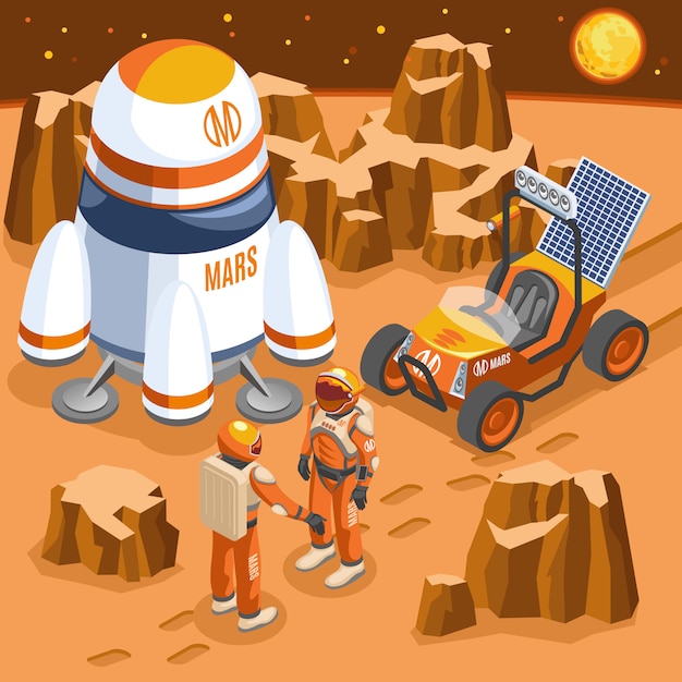 Free Vector mars exploration isometric illustration