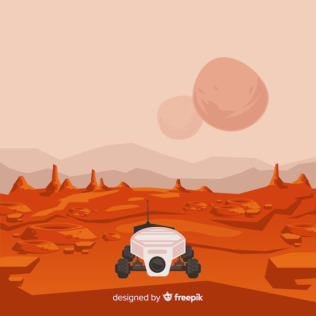 Free Vector mars landscape background with flat design