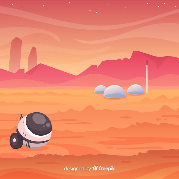 Free vector mars landscape background with flat design