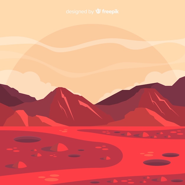 Free Vector mars landscape background with flat design