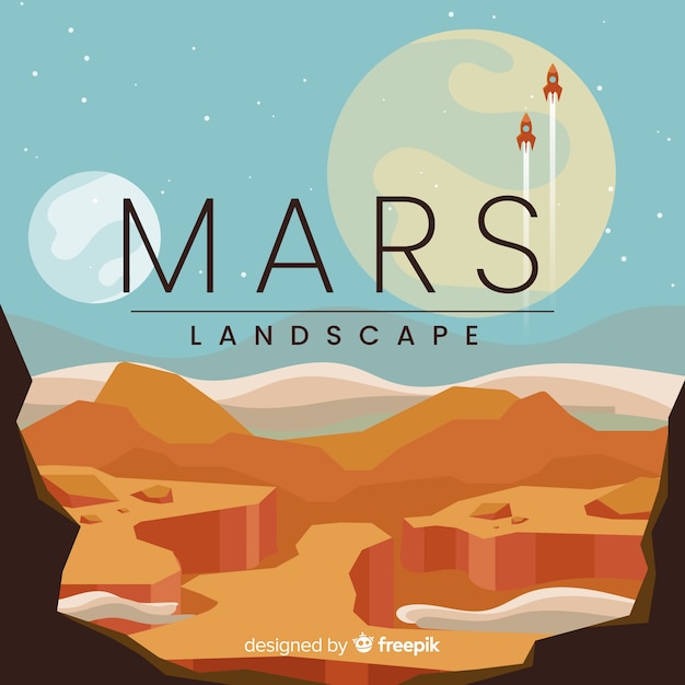 Free vector mars landscape background with flat design