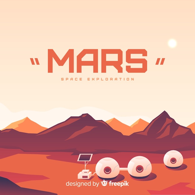 Free Vector mars landscape background with flat design