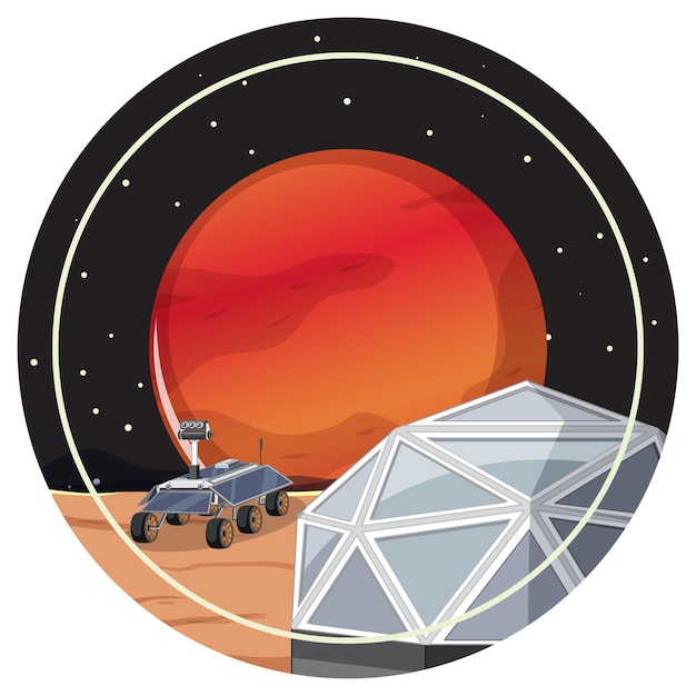 Free vector mars in the space badge on white background