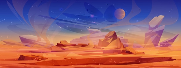 Free vector mars surface alien planet landscape sand storm