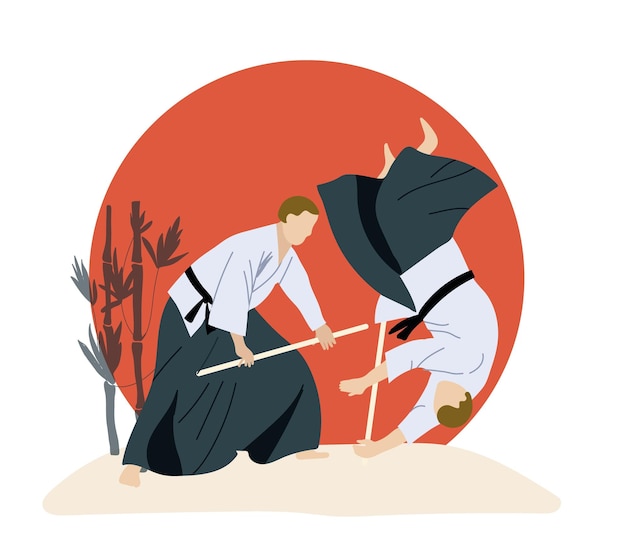 Free Vector martial arts concept with fighting and duel symbols flat vector illustration