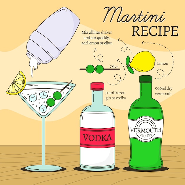 Free Vector martini alcoholic beverage cocktail recipe