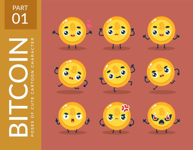 Mascot images of the Bitcoin. set.