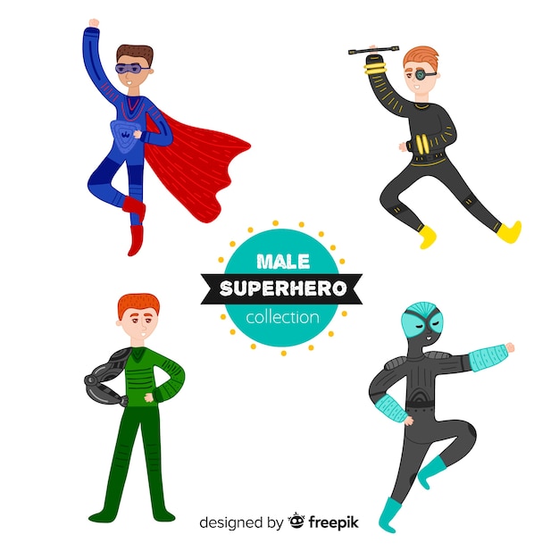 Free Vector masculine superhero collection in cartoon style