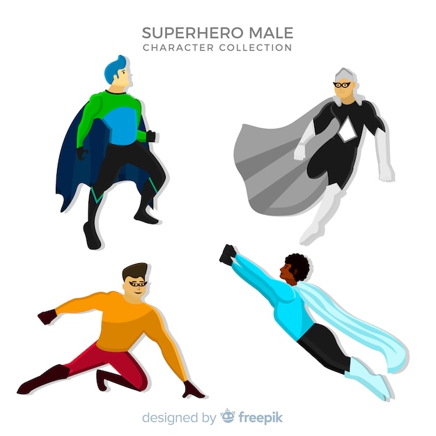 Free Vector masculine superhero collection in cartoon style