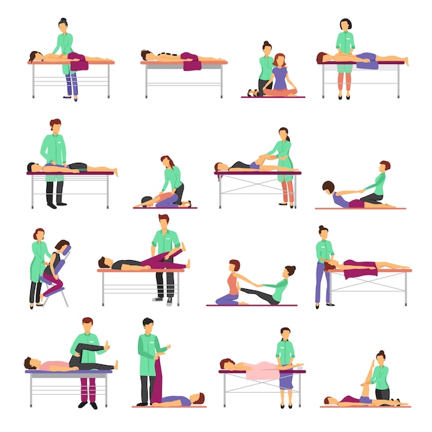 Massage icons set with healthcare symbols flat isolated vector illustration 