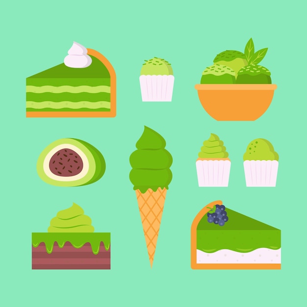 Free Vector matcha dessert collection concept