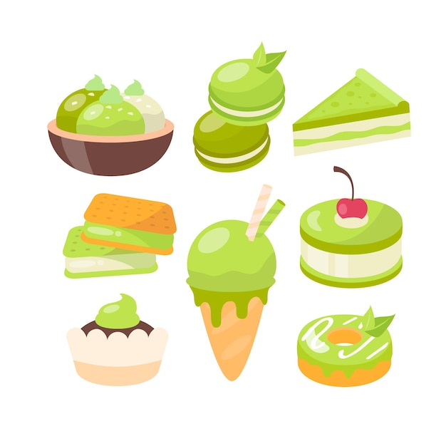 Matcha dessert collection concept