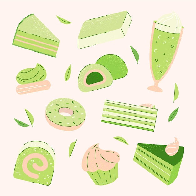 Matcha dessert collection concept