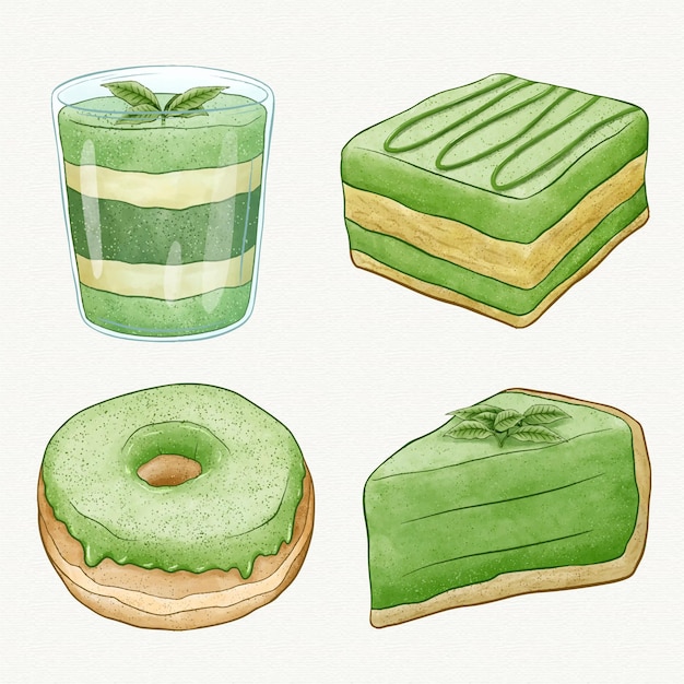 Free Vector matcha dessert collection concept