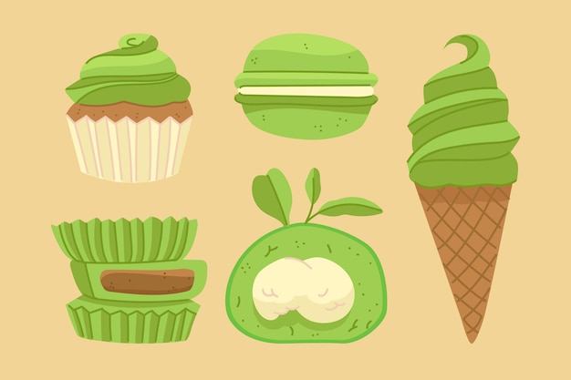 Free vector matcha dessert collection design