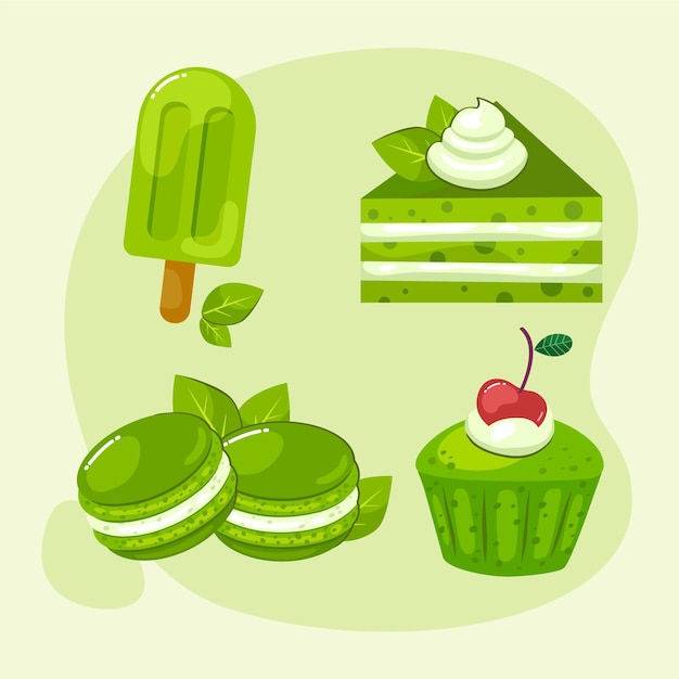 Free vector matcha dessert collection