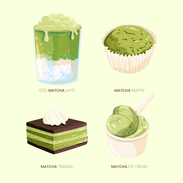 Free Vector matcha dessert pack