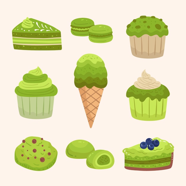 Free vector matcha dessert pack