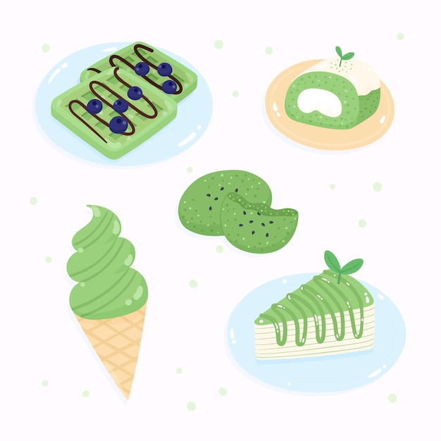 Free Vector matcha dessert pack