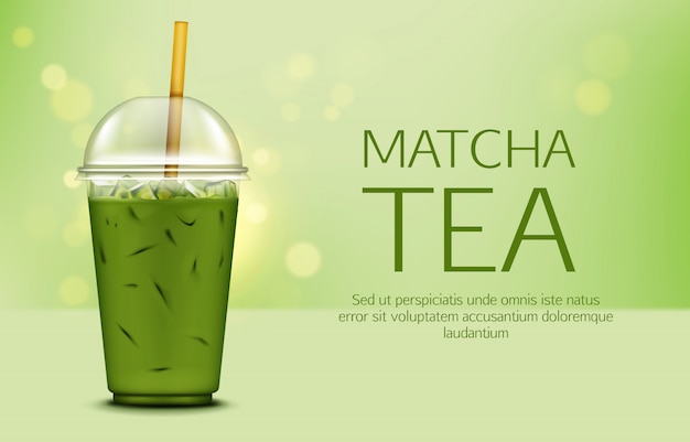 Free Vector matcha green tea with ice cubes in takeaway cup