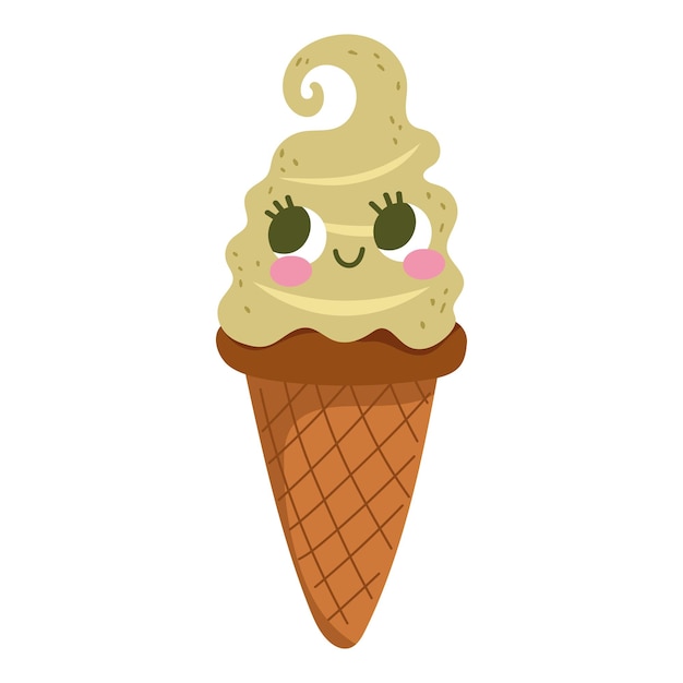 Free Vector matcha ice cream cone cartoon icon isolated