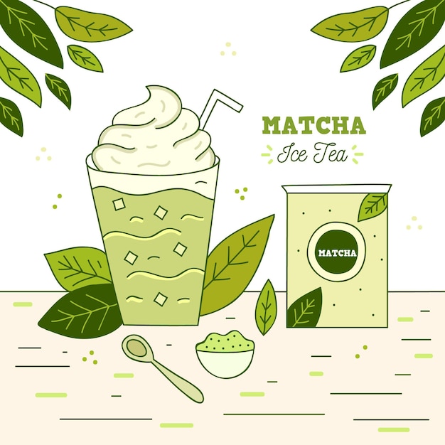 Matcha ice tea illustration