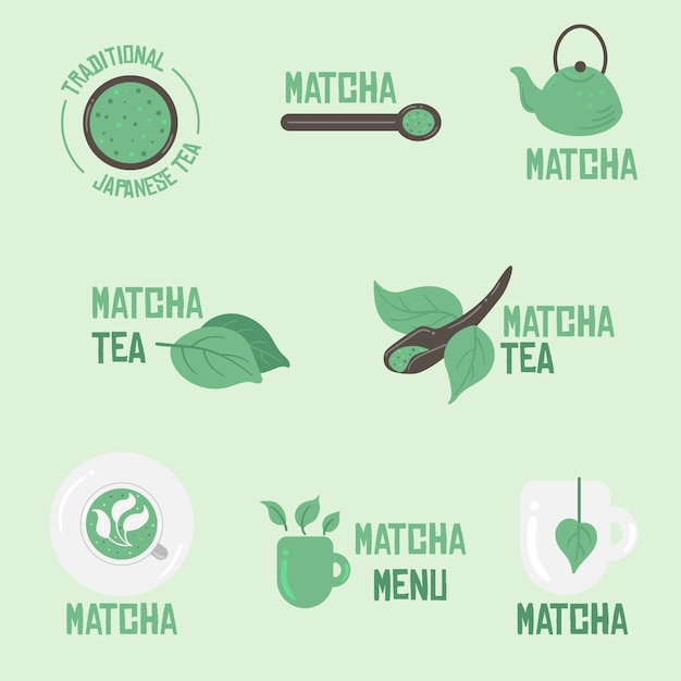 Free Vector matcha tea badges collection