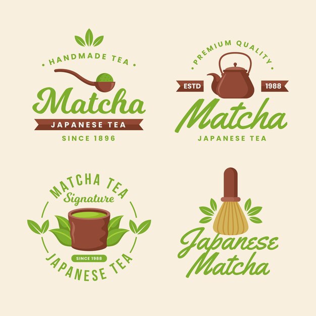 Matcha tea badges concept