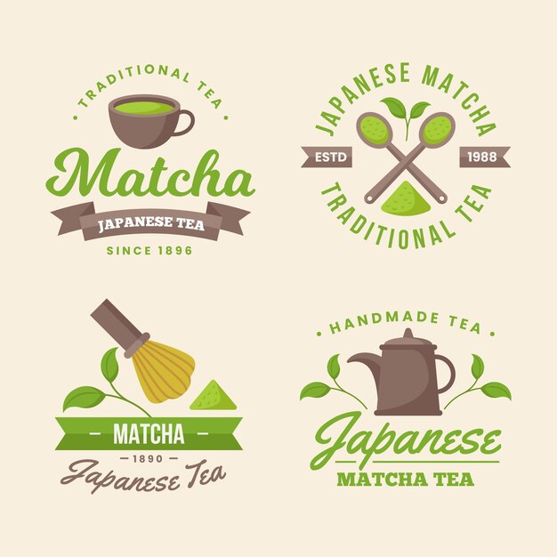 Matcha tea badges concept