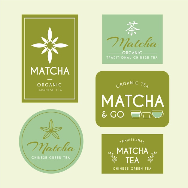 Matcha tea badges set