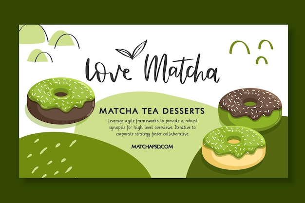 Matcha tea dessert horizontal banner template