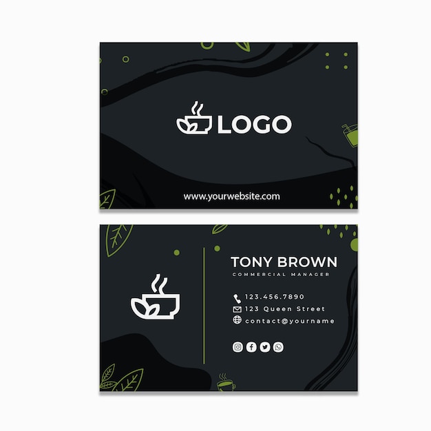 Matcha tea double-sided horizontal business card template