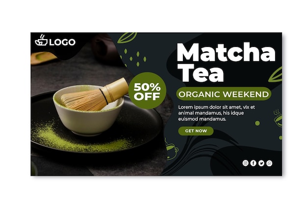 Matcha tea horizontal banner template