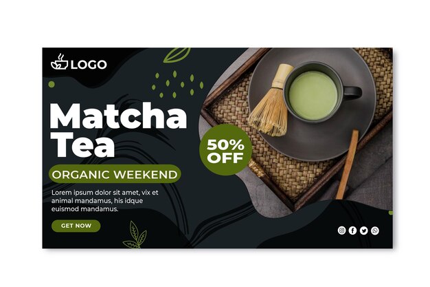 Matcha tea horizontal banner template